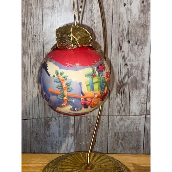 Disney Winnie The Pooh Eeyore Christmas Ornament With Gold Ribbon Decoupage Look - Picture 2 of 7